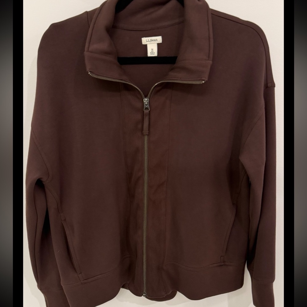 L.L.Bean CloudSoft Full Zip Cozy Sweatshirt Jacket Brown M New Style - Picture 2 of 9